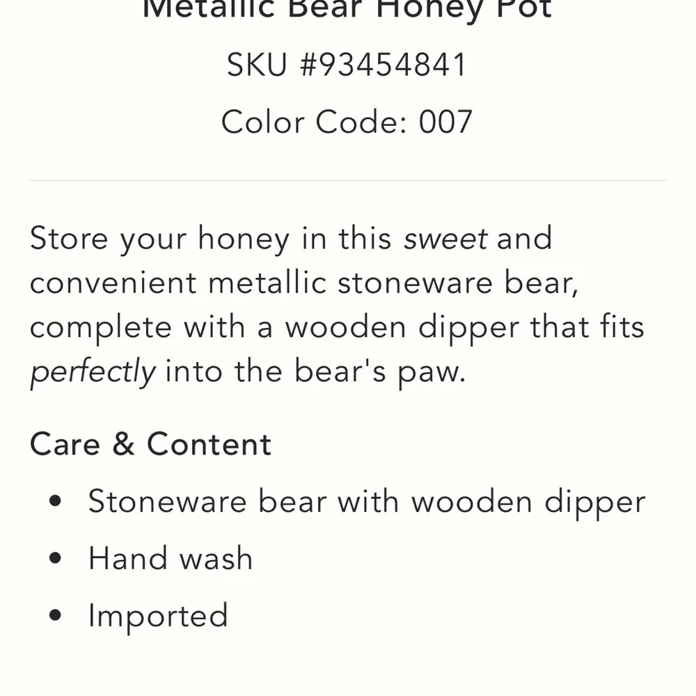 Anthropologie Silver Metallic Bear Honey Jar /Pot w/ Wooden Dipper in Bear’s Paw - Picture 6 of 13